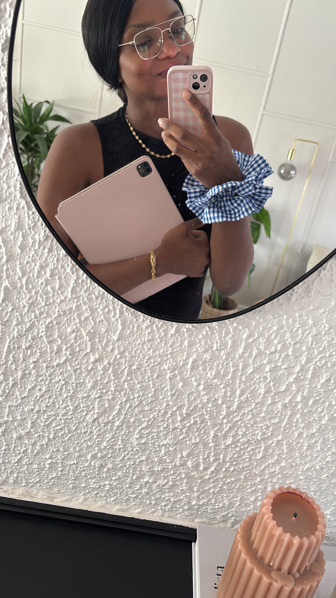 Bribri bleu — chouchou à volant élastique fait main