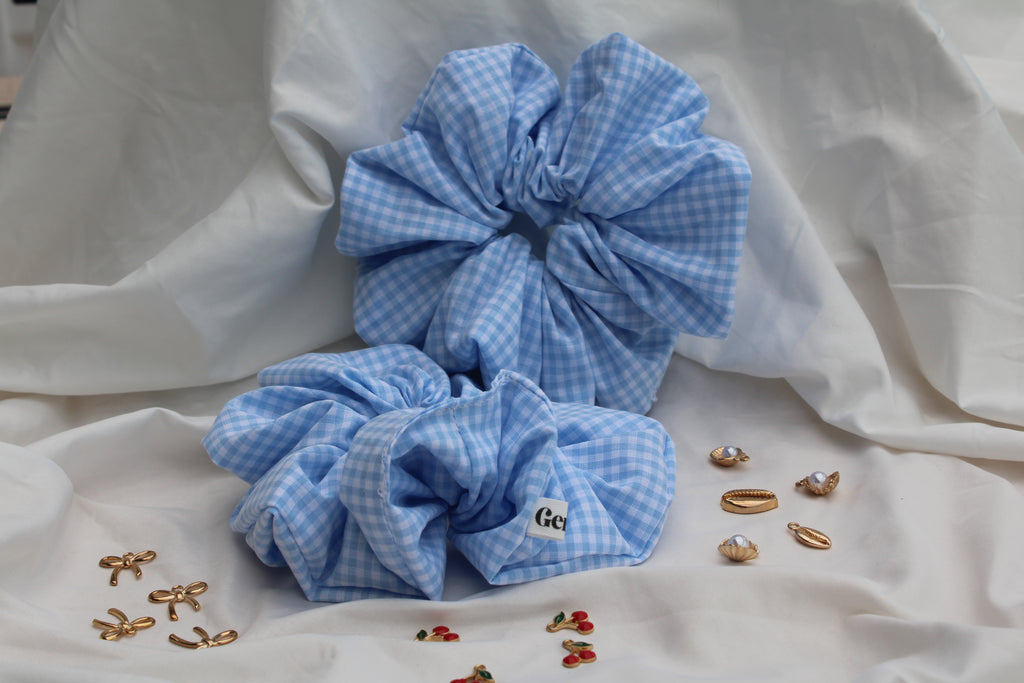 Chouchou élastique bleu — accessoire cheveux femme