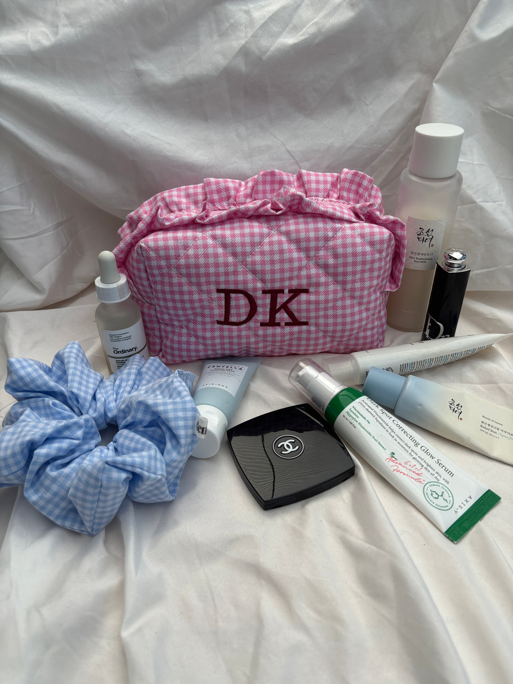 Trousse Vichy personnalisée — broderie prénom