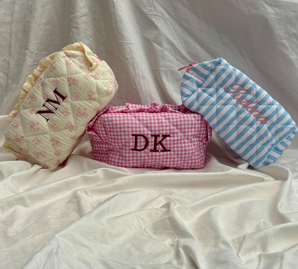 Trousse Vichy personnalisée — broderie prénom