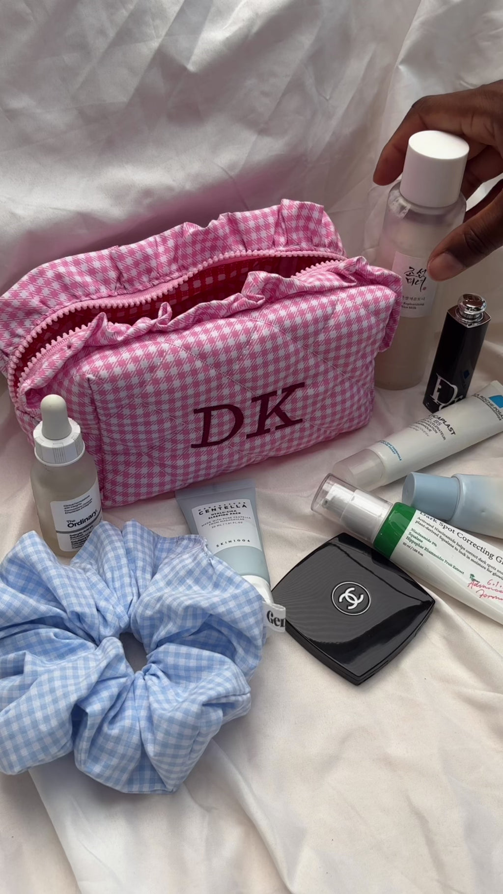 Trousse Vichy personnalisée — broderie prénom